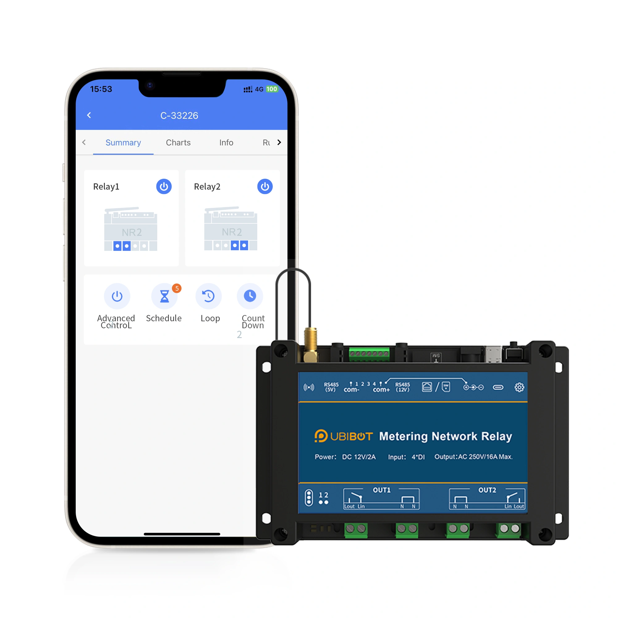 UbiBot NR2 nettverksrele med energimåling og app UbiBot NR2 nettverksrele med energimåling og app